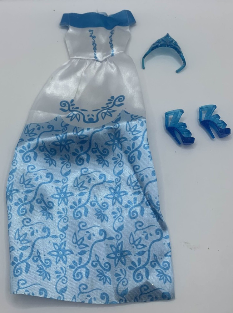 Modern Barbie Doll Outfit Fashion White Blue Princess Dress Clothes Shoes Crown