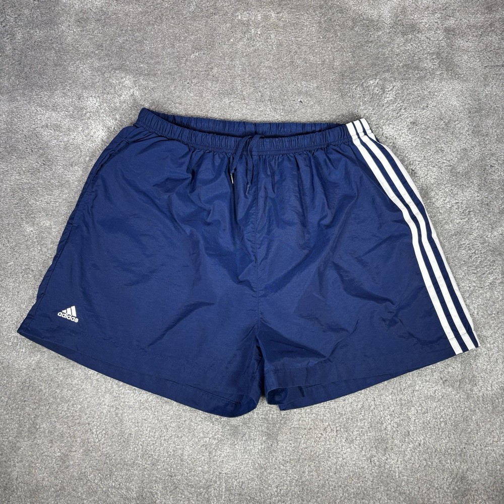 Vintage Adidas Shorts Mens XL Blue Striped Nylon Lightweight Soccer Running 90s