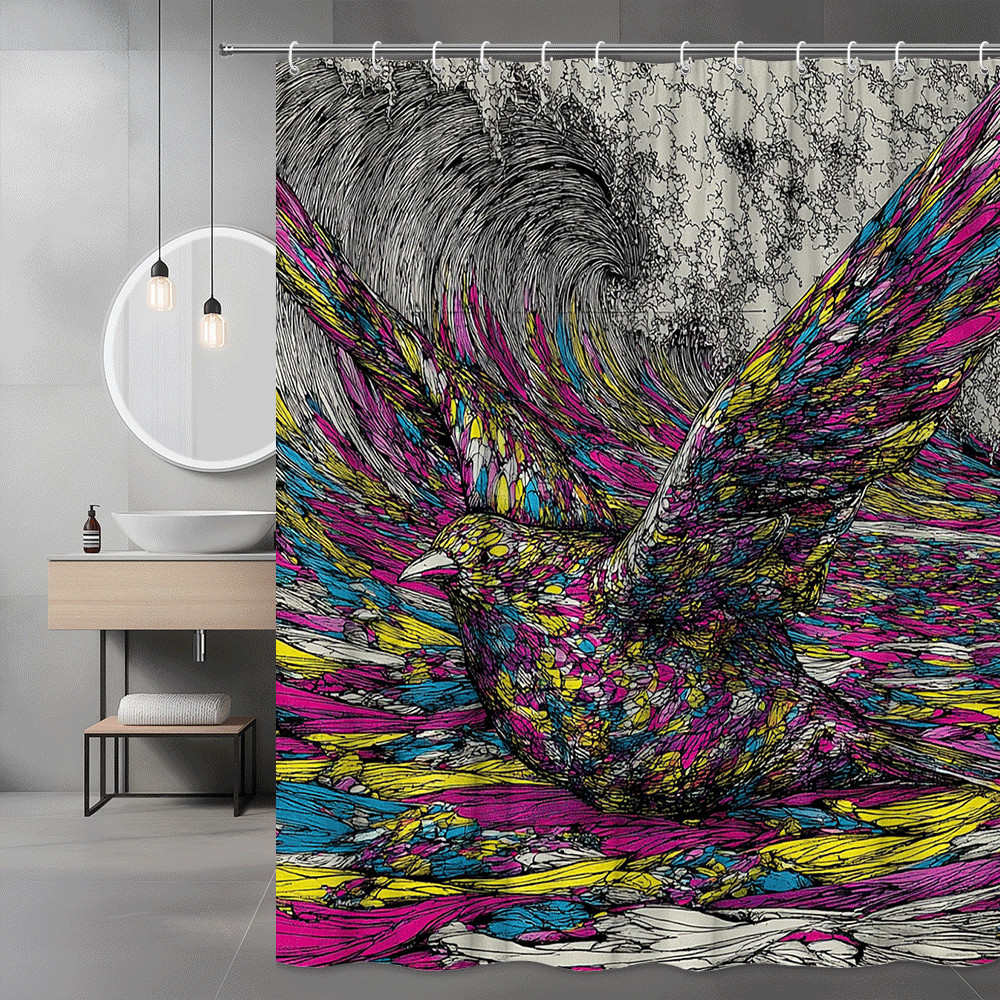 Colorful Bird Graphic Shower Curtain Abstract Print