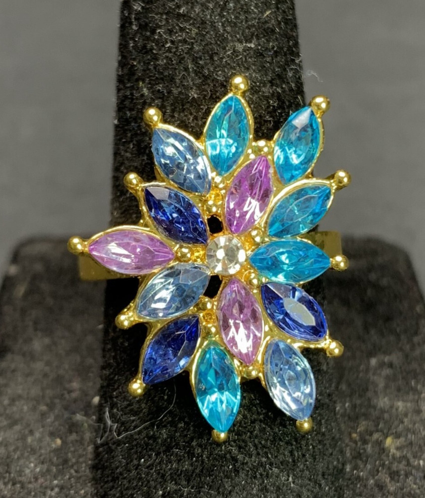 Vintage Estate Antique Gold Tone Rhinestone Cocktail CZ Ring - Size 6