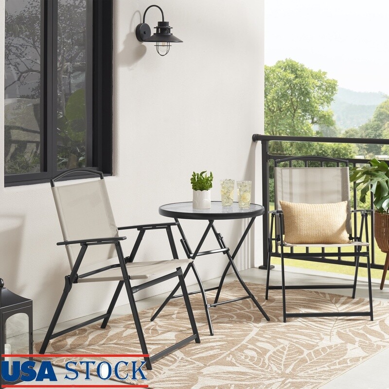 3-Piece Outdoor Bistro Set with Folding Table & Rust-Resistant Steel Chairs
