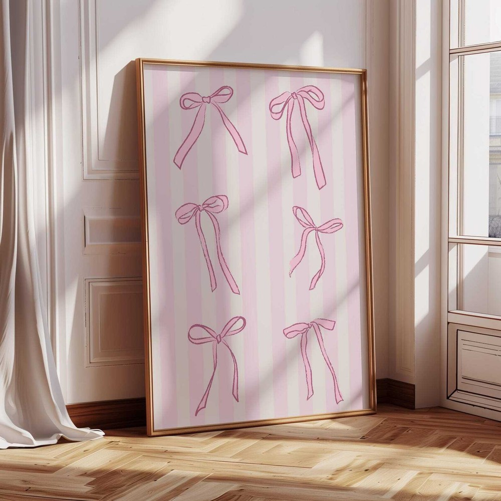 Pink Bow Wall Art Coquette Room Decor Preppy Trendy Apartment Decor Coastal