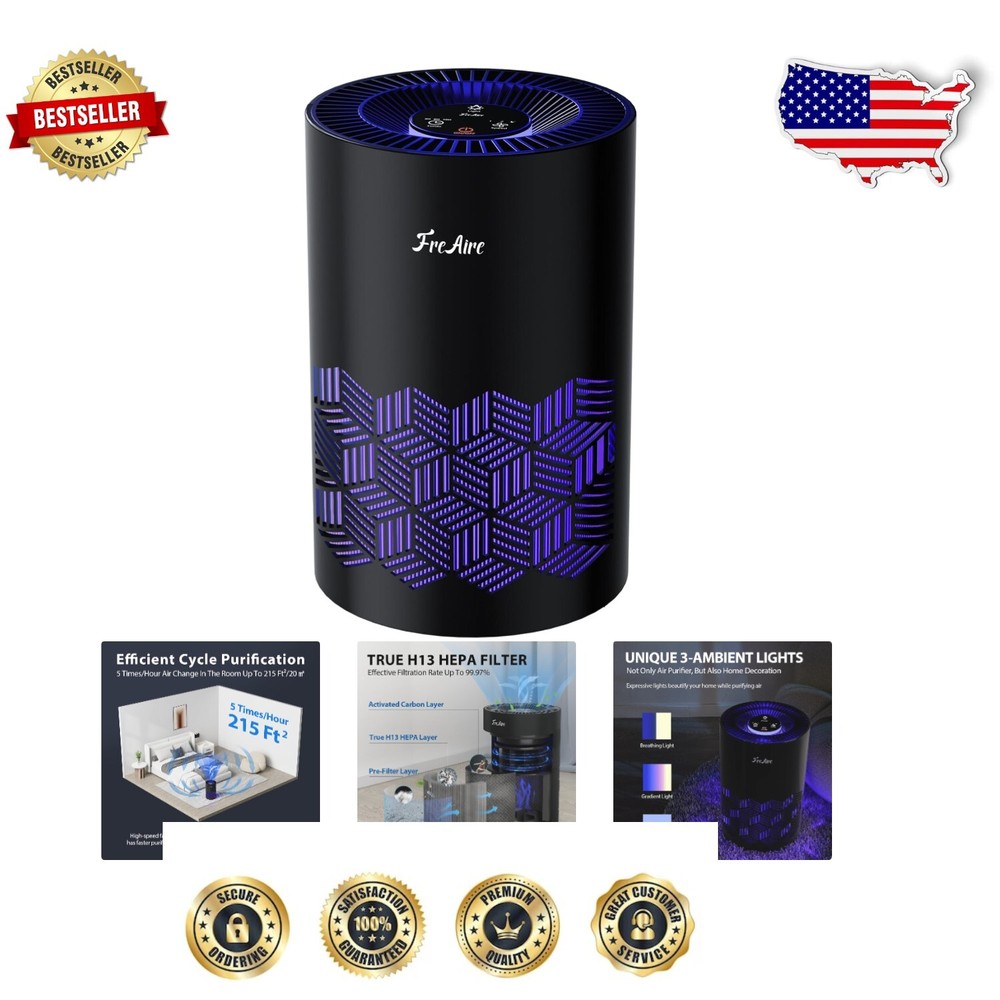 Stylish RGB Air Purifier for Home - HEPA Filter with Low Noise & Essential Oils