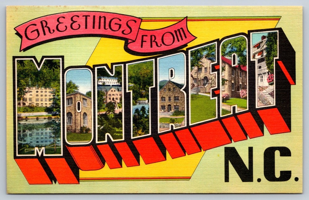 Large Letter Greetings From Montreat North Carolina Postcard Linen