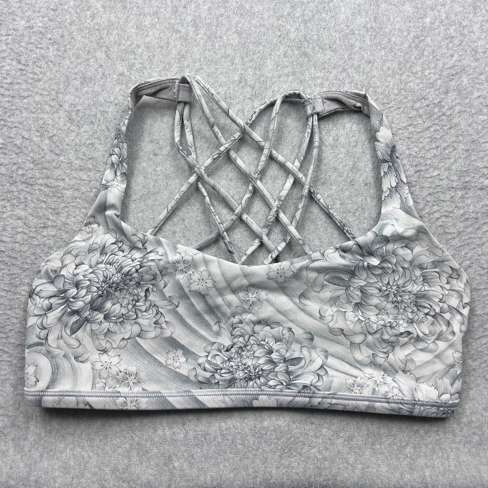 Lululemon Free To Be Wild Bra Women's 8 Gray Floral Light Strappy Yoga W2AAOS