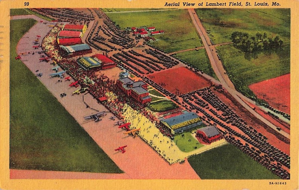 Postcard St. Louis MO Aerial View of Lambert Field Vintage Linen