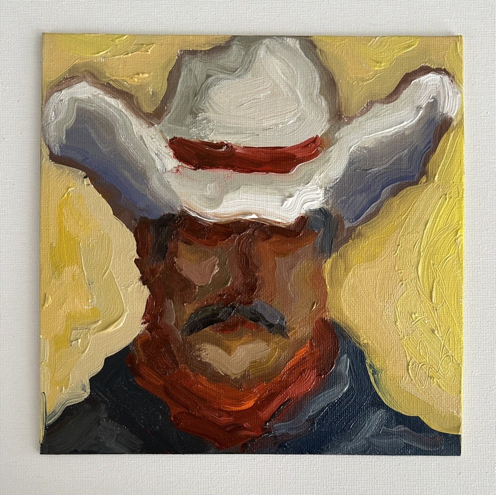 Cowboy Western Oil Painting: Horse Original Artwork Ranch Semi Abstract Fine Art
