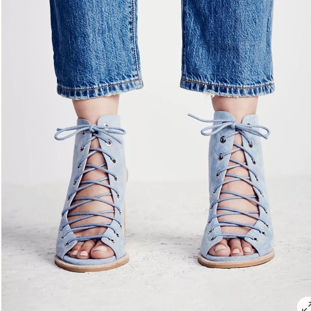 Free People Jeffrey Campbell Blue Minimal Lace Up Heels