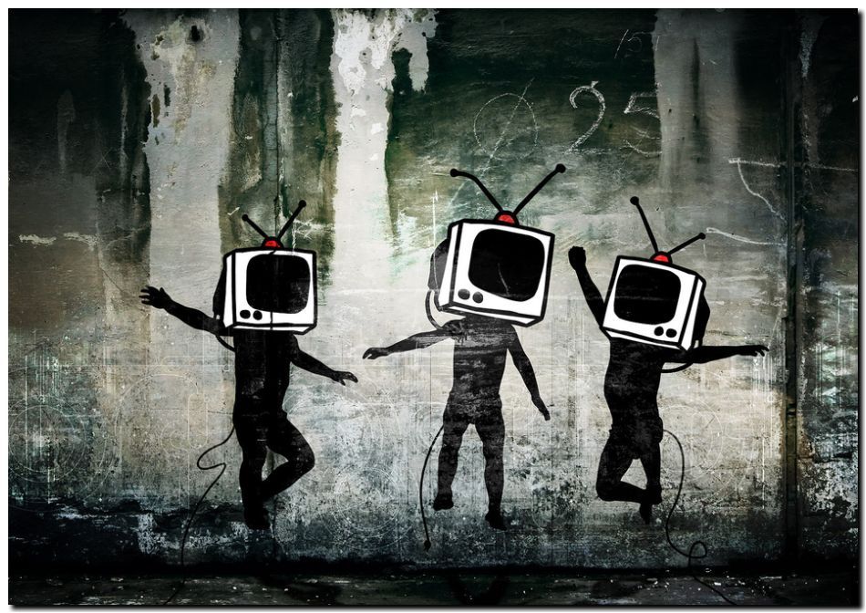 BANKSY STREET ART *FRAMED* CANVAS PRINT TV heads 24x16