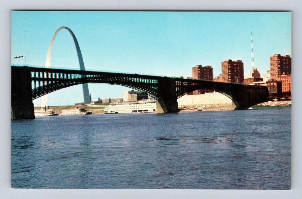 St Louis MO-Missouri, Eads Bridge & Gateway Arch, Antique Vintage Postcard