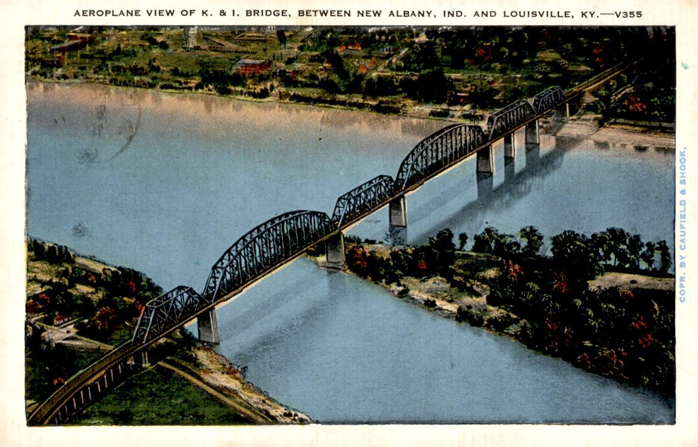 Aeroplane View of K. & I. Bridge, New Albany, Louisville, 1923 Postcard