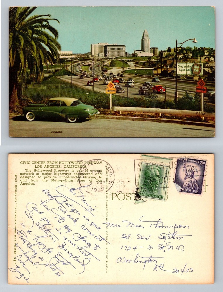 Los Angeles, CA-California Civic Center Hollywood Freeway Vintage c1967 Postcard