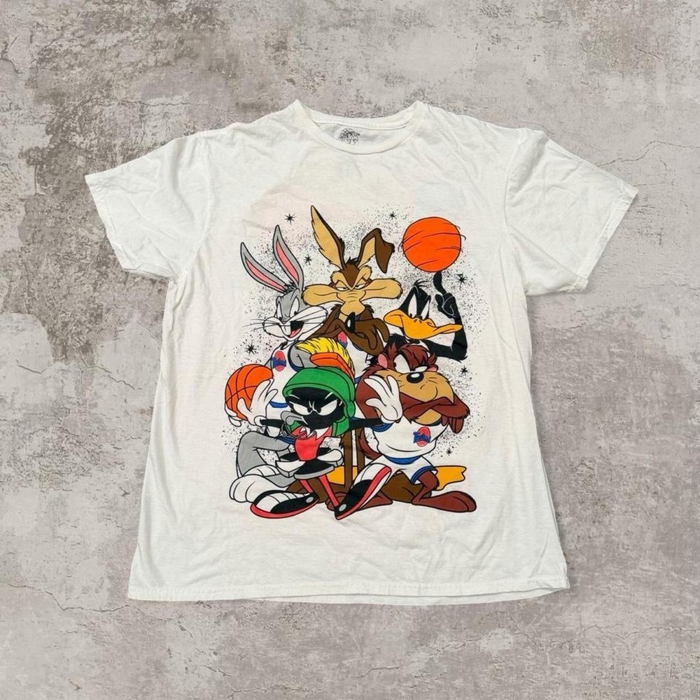Space Jam Looney Tunes Movie Promo Cartoon White T-Shirt Size L Vintage 90s Y2K