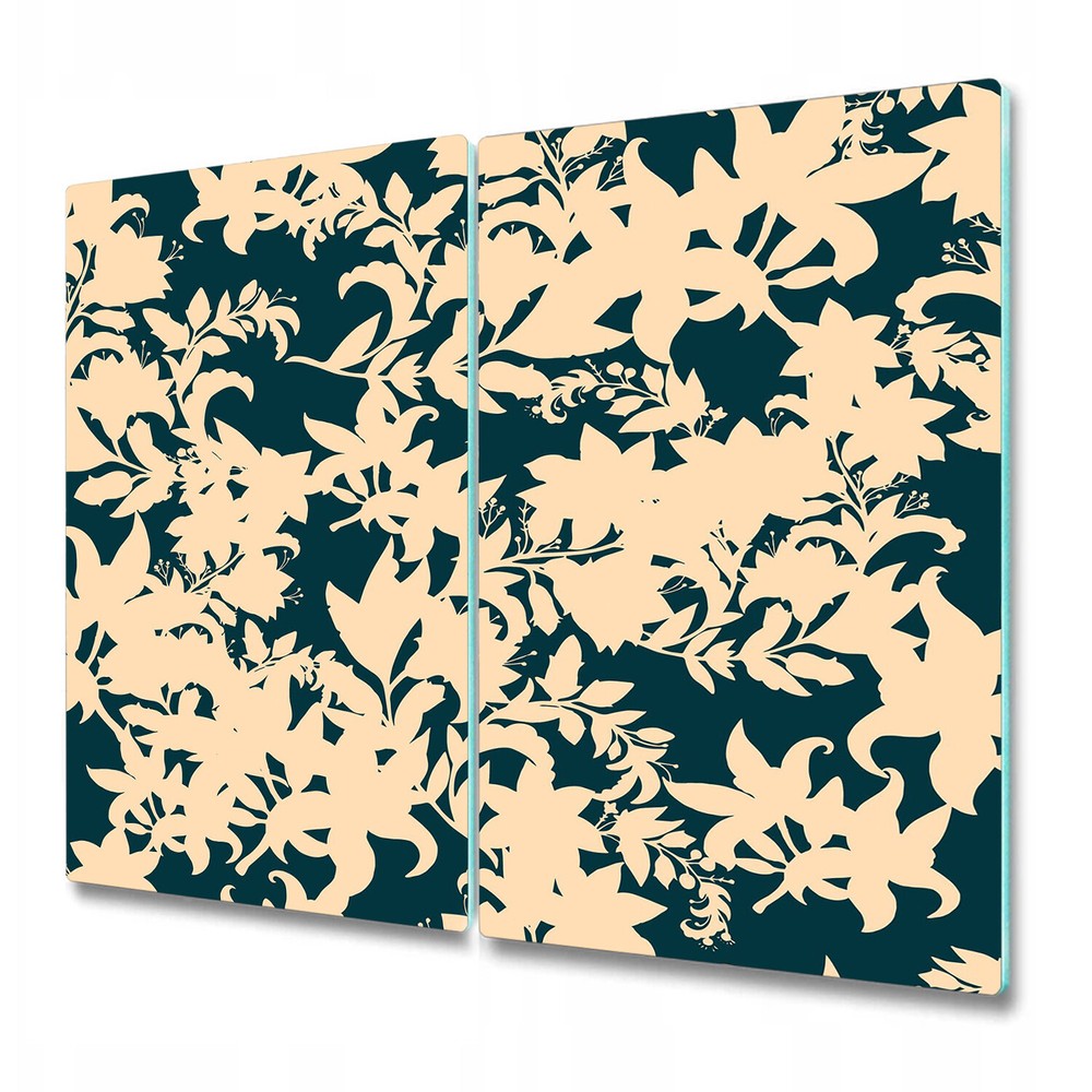 Glass Worktop Kitchen Chopping Board Vintage flowers beige and green 2x30x52