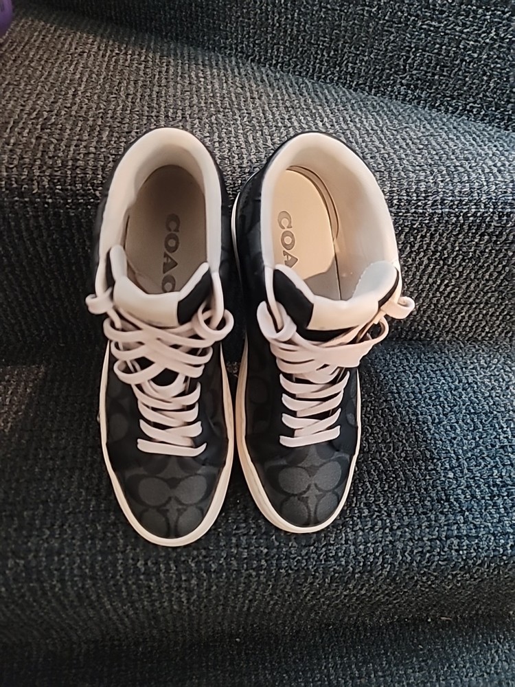 Coach High-top Sneakers In A Black and White Signature Canvas Print Size 9D New