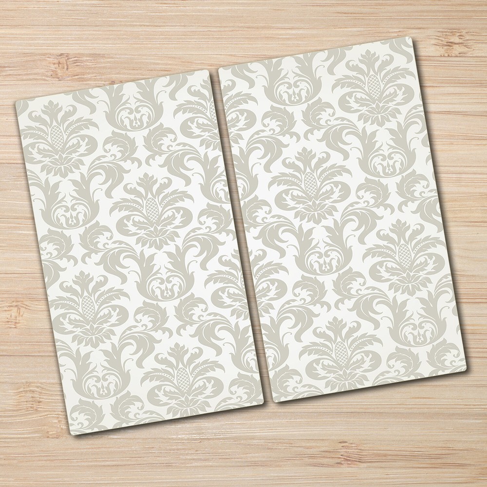 Tempered Glass Bread Board Worktop Saver Floral damask grey and white 2x30x52