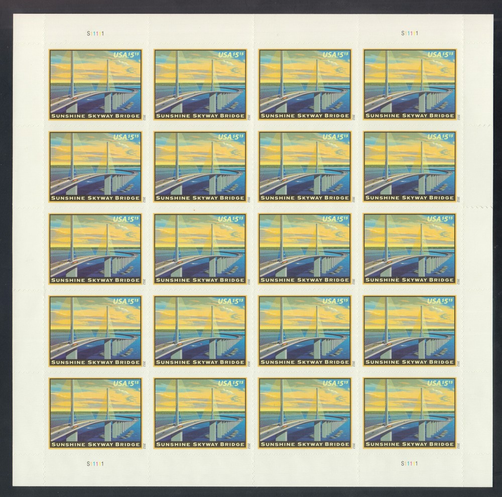 US Stamp Scott #4649 Sunshine Skyway Bridge Priority Mail 2012, Pane of 20