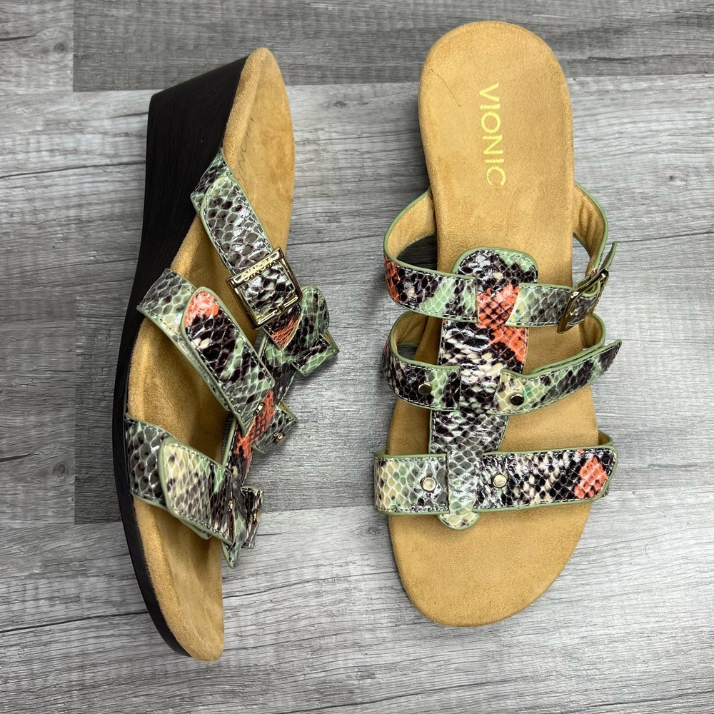 Vionic Radia Orthotic Mint Green Coral Snake Wedge Sandal Size 8
