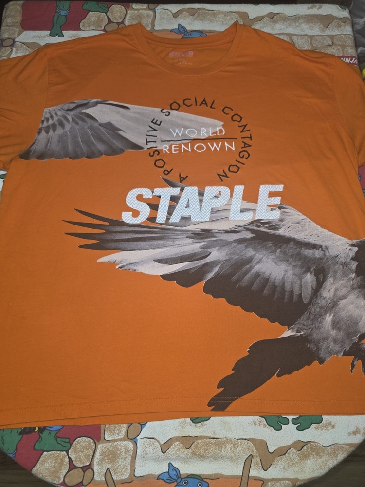 Staple Pigeon Men’s Graphic, Orange Short Sleeve Cotton T-Shirt, Size 2XL