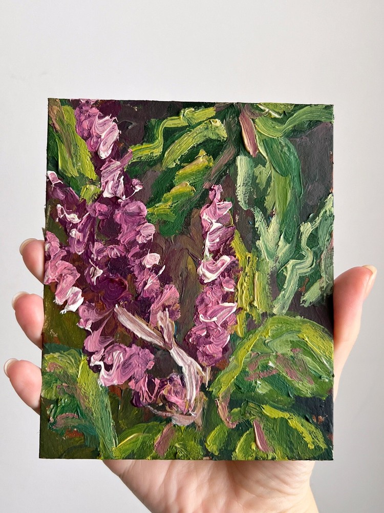 Floral Painting Original Flowers Miniature Art Impressionism Purple Flower Art