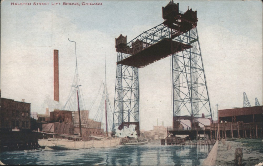 Chicago, Illinois IL Halsted Street Lift Bridge Original Vintage Postcard