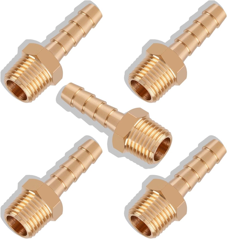 5pcs Brass Hose Barb Fittings 1/4 Inch Barb to 1/4 Inch NPT Male Thread Air Hose