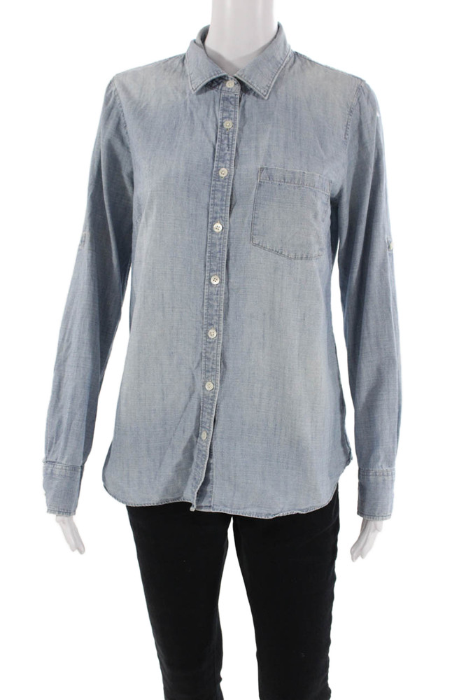 J Crew Womens Cotton Denim Collared Long Sleeve Button Up Blouse Top Blue Size SFree Shipping in US $100+ Orders | $6.95 Orders Below