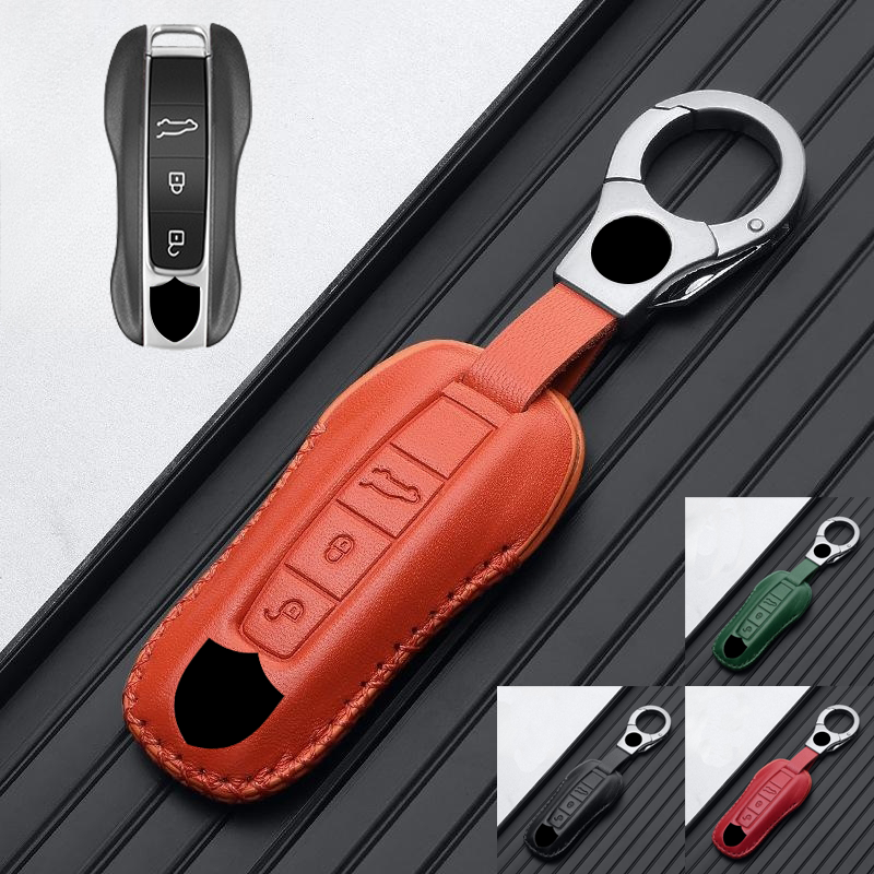 Genuine Leather Key Case Cover for Porsche Cayenne Panamera Macan Taycan 911