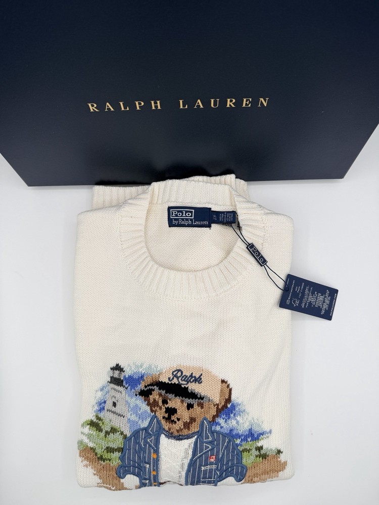 Ralph Lauren Sweater Polo Bear Men’s Extra Large White Lighthouse Crewneck