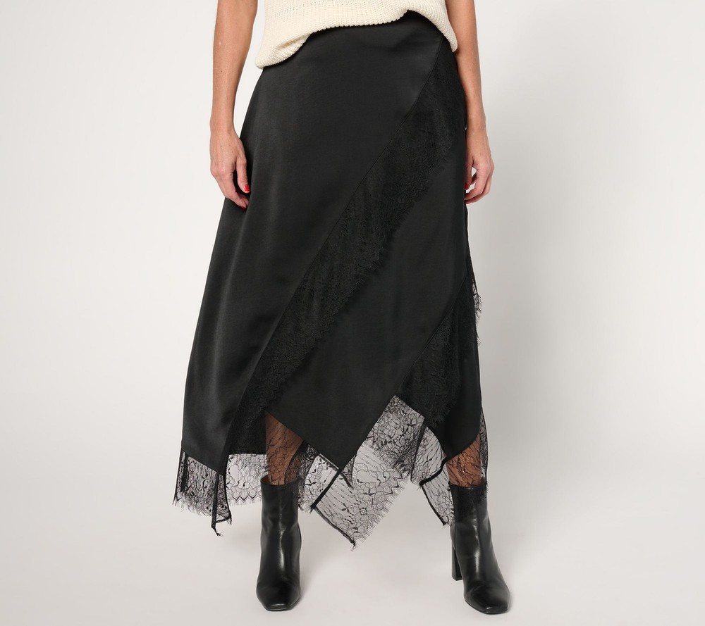 Me by Jennie Garth Women's Skirt Sz XL Bella Satin w Lace Detail Black A670947