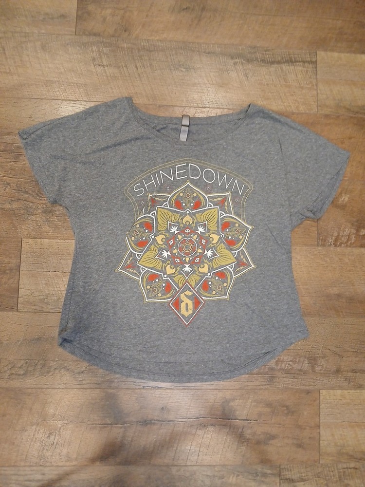SHINEDOWN Band T-Shirt Grey Mandala Graphic Rock Concert Tour Tee Size XL