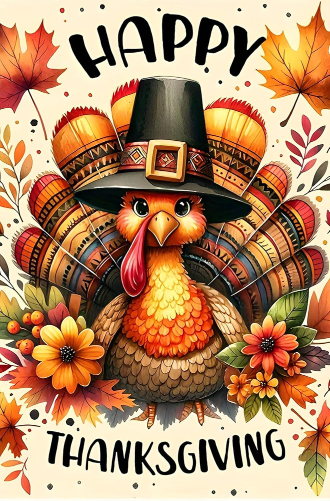Fall Thanksgiving Turkey Garden Flag 12 x 18 inch Double Sided Outside decoratio