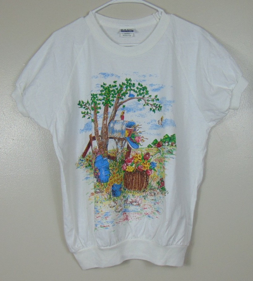 VTG 90's Basic Editions Graphic T-shirt White Mailbox Grandmacore Cottagecore M