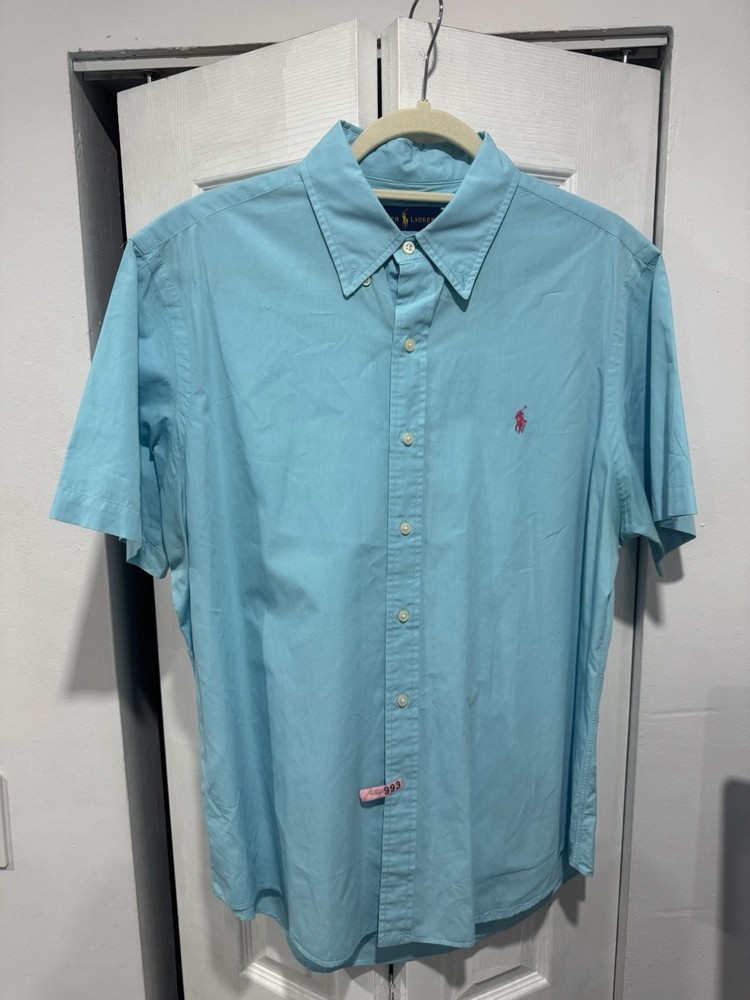 Polo Ralph Lauren Mens Large Blue Short Sleeve Button Down Pony Shirt