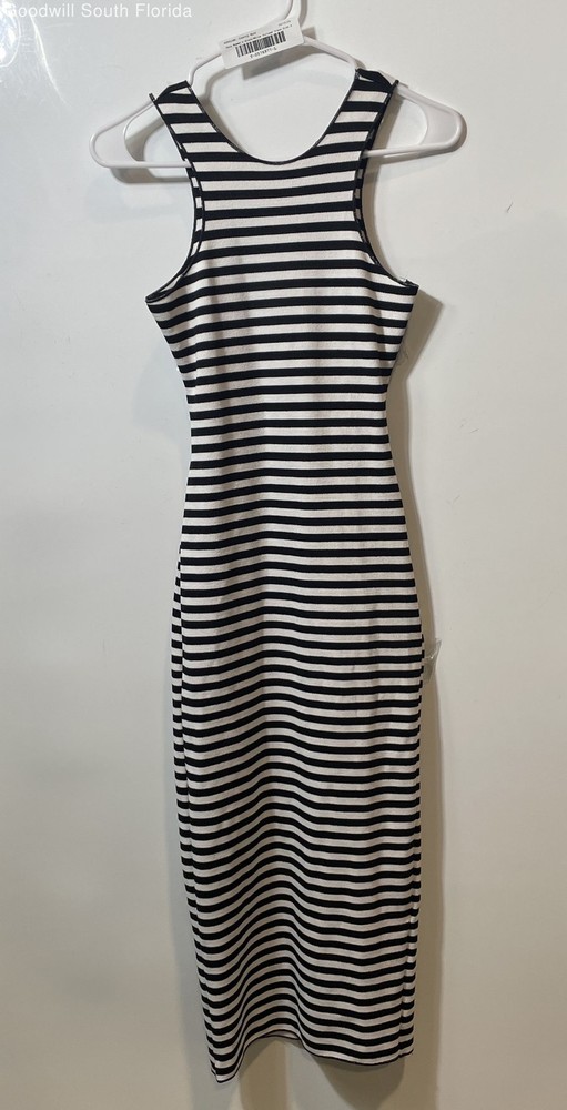 Zara Womens Black White Striped Sleeveless Crew Neck Bodycon Dress Size Small