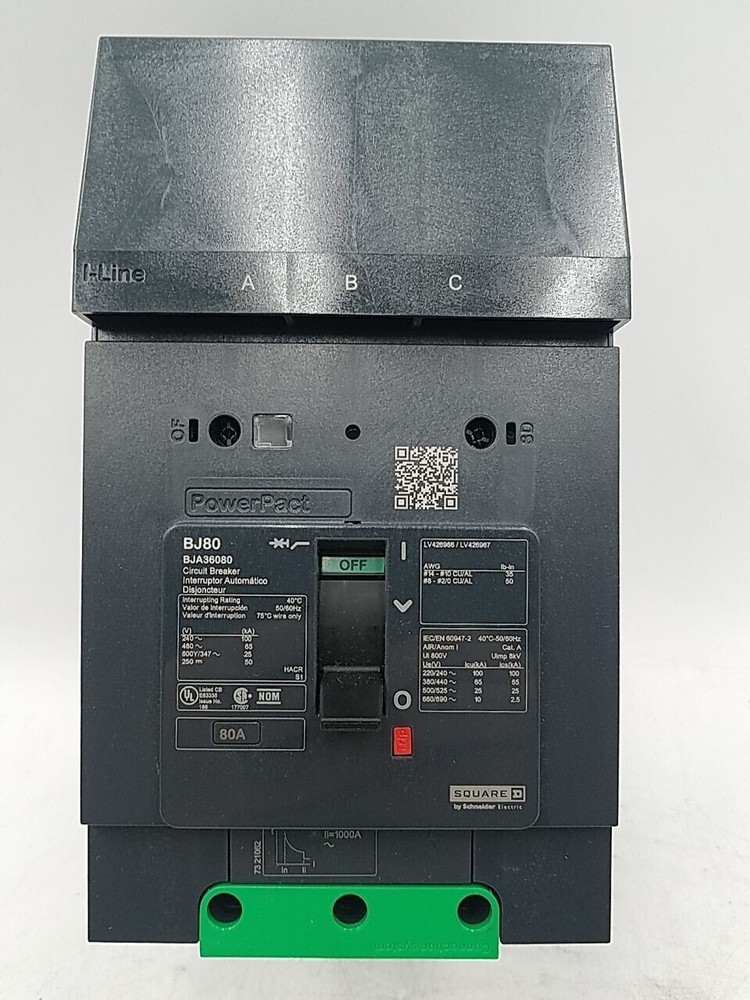 Square D BJA36080 I-Line Circuit Breaker 80A 3P 600V BJ80 80 Amp 3 Pole New