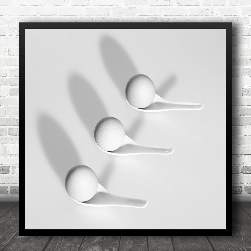 Still Life High Key High-Key B&W Egg Eggs Kitchen Trio Food Square Art Print