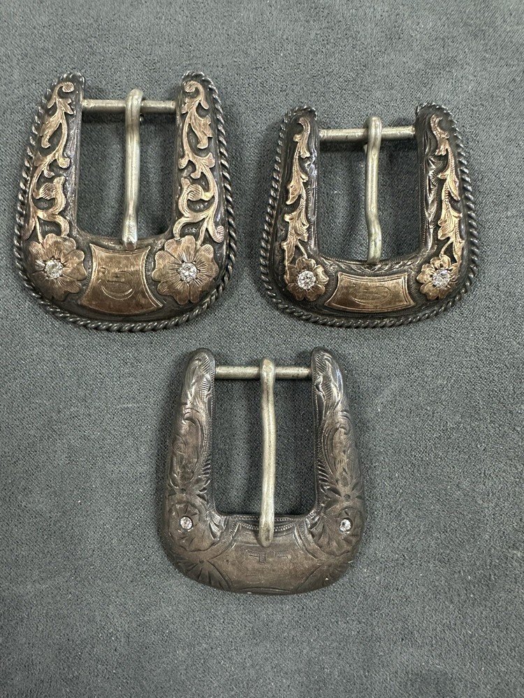 Vintage McCabe Hamley & Co Sterling Silver 10K Diamond Belt Buckles Lot Of 3