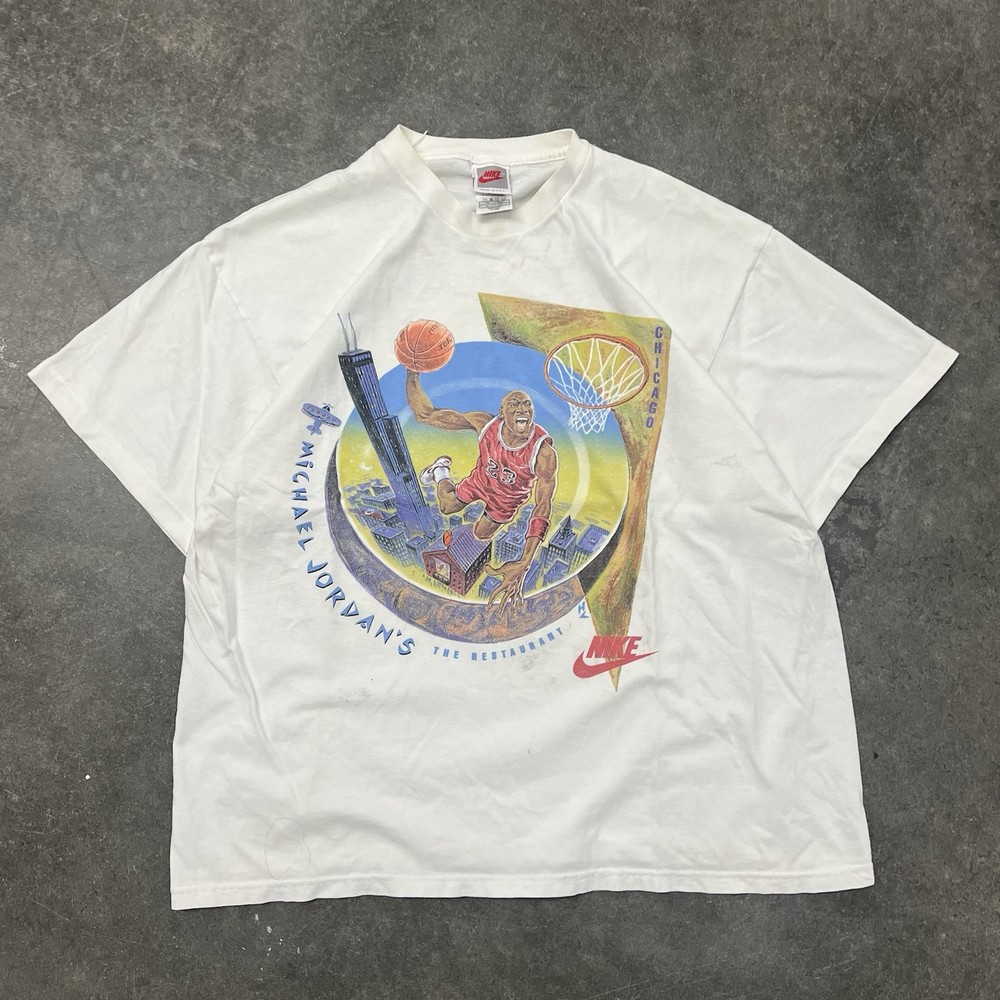 Vintage 90s Nike White Michael Jordan Restaurant T-Shirt Tee Size XL