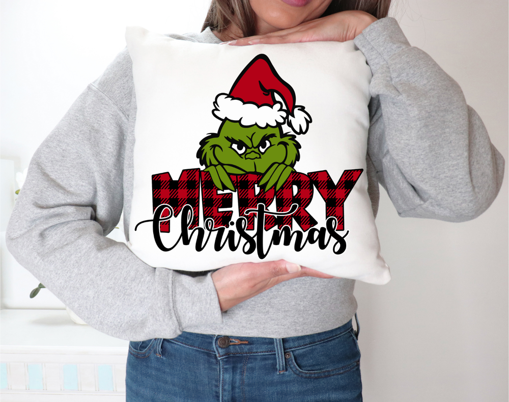 Custom 16x16 Grinch Plaid Christmas Accent Pillow Case Decor Gift-image
