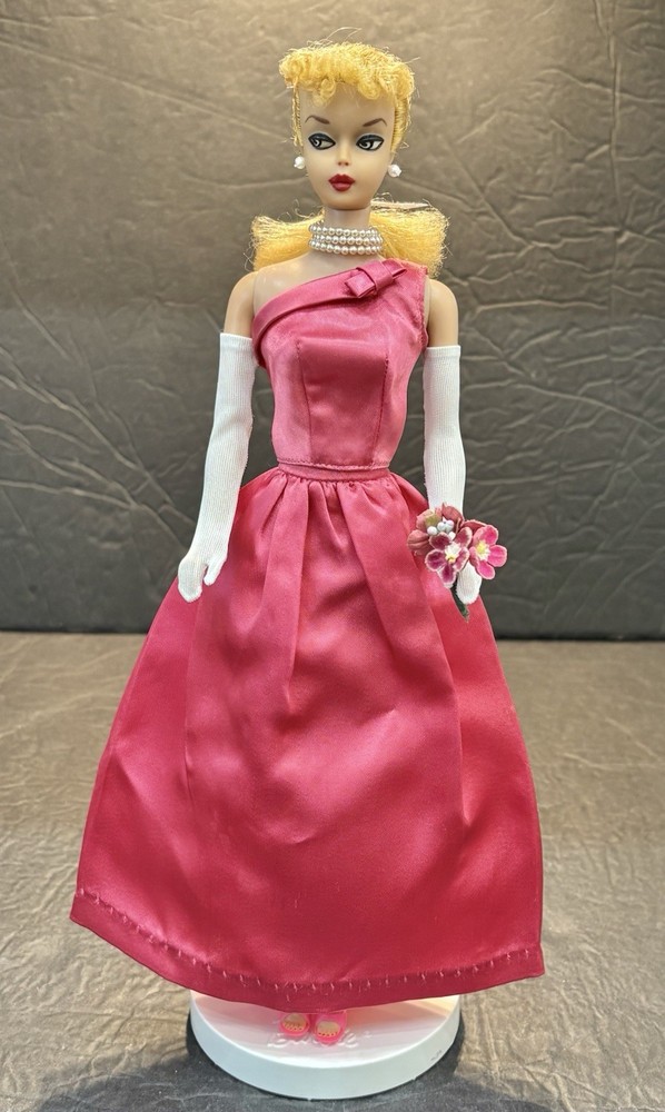 Vintage Barbie Mattel Pak Rose Satin One Shoulder Top & Long Skirt