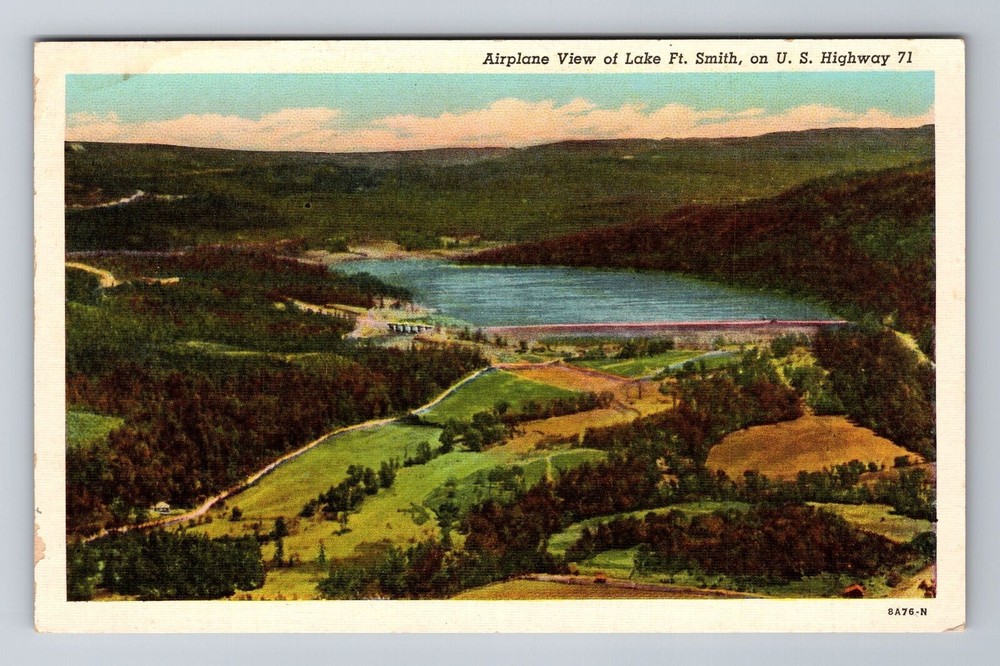 AR-Arkansas, Aerial Of Lake Fort Smith, Antique, Vintage Souvenir Postcard