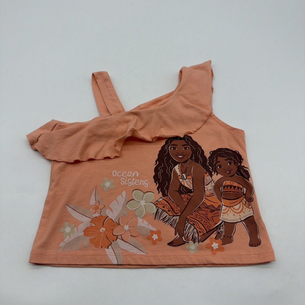 Disney Moana 2 Blouse Tank Top Toddler Girls Size 3T Orange Graphic Print.#42585