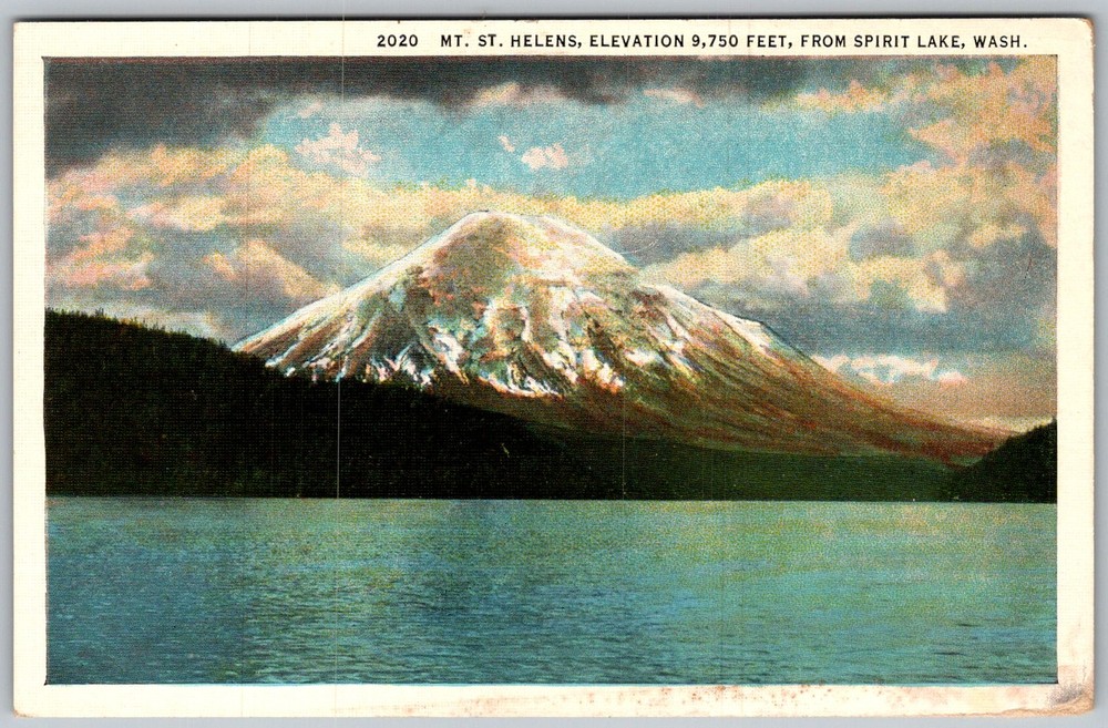 Vtg Linen Postcard MT St Helens Volcano Spirit Lake, WA 1930s