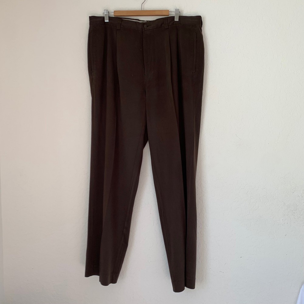 Tommy Bahama 100% Silk Trouser Pants Men 38 Brown Pleated Resort Coastal Grandpa