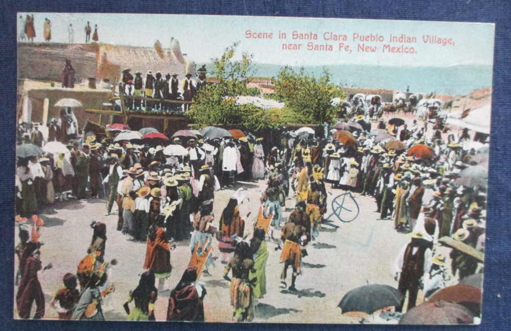 1910 New Mexico Santa Clara Indian Dance Postcard Santa Fe Cancel