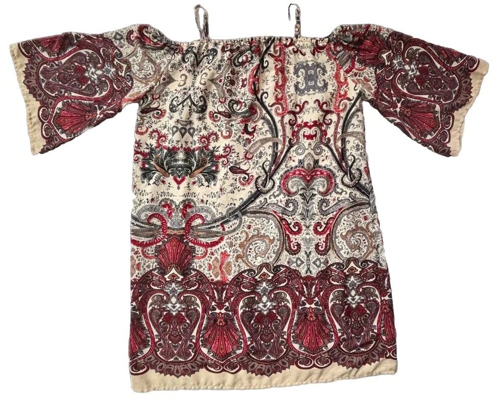 Jealous Tomato Bohemian Dress-Short Off The Shoulder Women’s Large Paisley Print