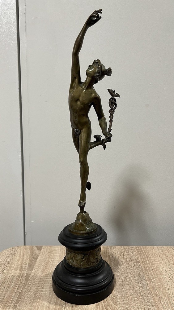 Bronze Hermes Mercury Statue with Detachable Caduceus - Mythological God Figure