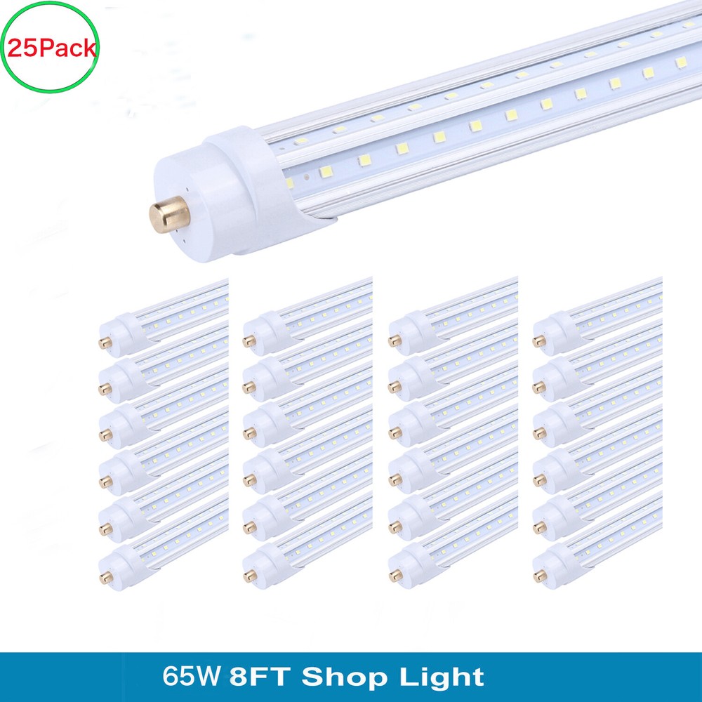 25PCS 8FT Led Tube Light T8 T12 Single Pin 65W FA8 V-Shape 8 Foot Led Shop Light