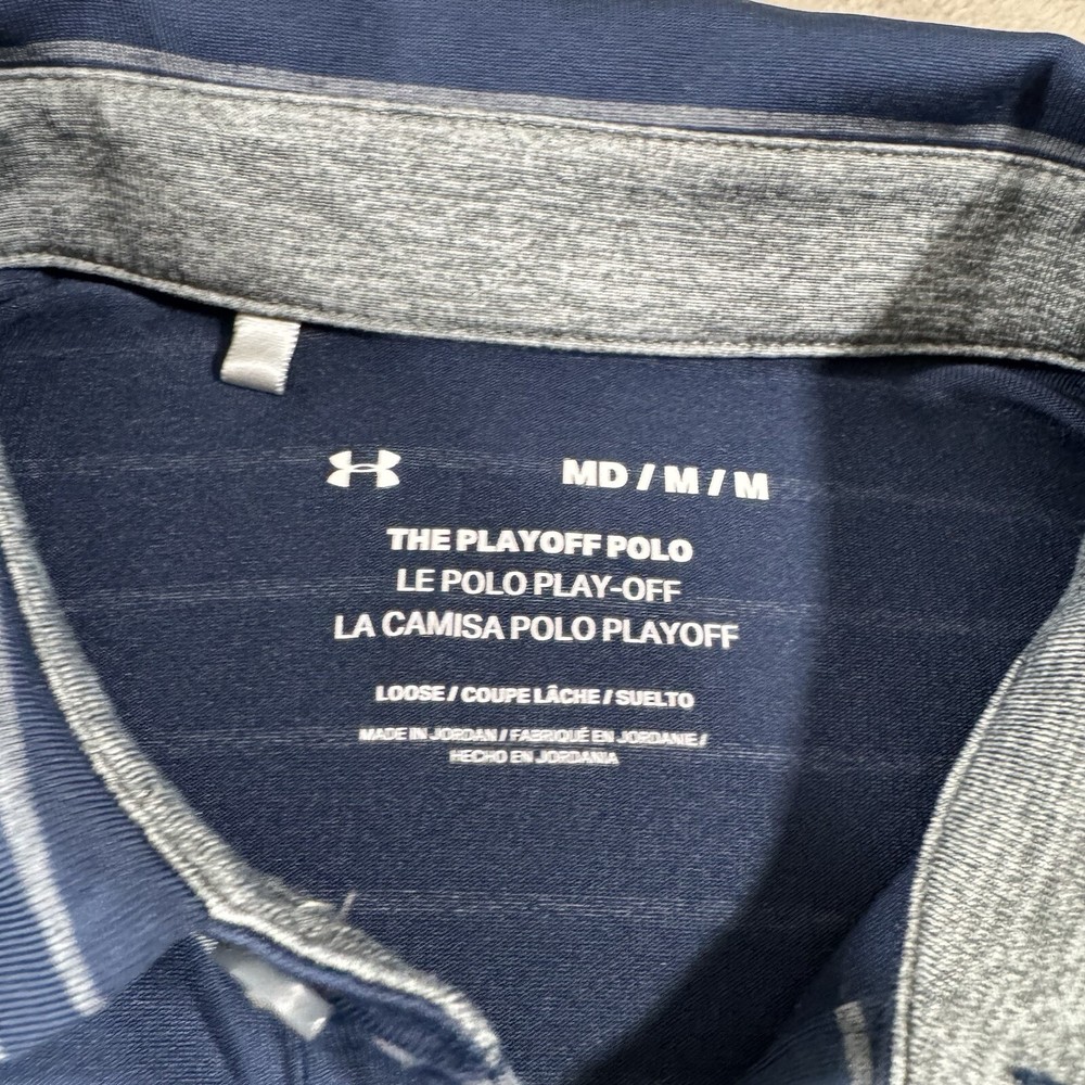 Under Armour The Playoff Polo Shirt Mens Size Medium Loose Blue Striped Golf